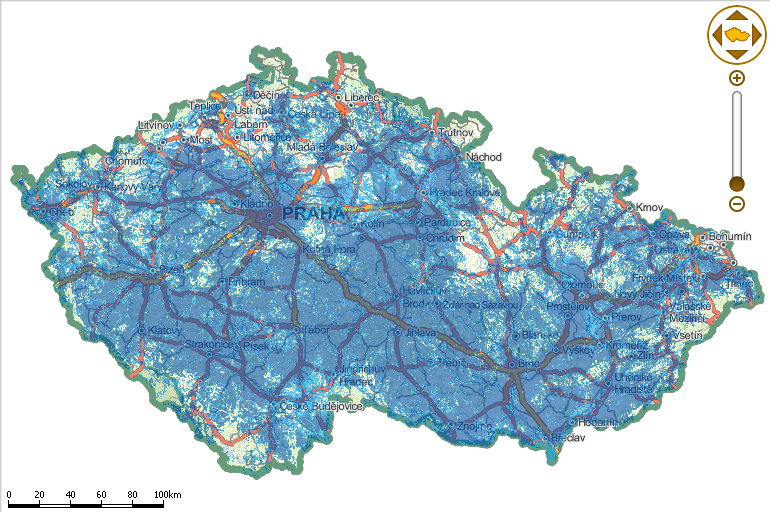 mapa pokrytí O2 800 MHz (zdroj: ČTÚ)