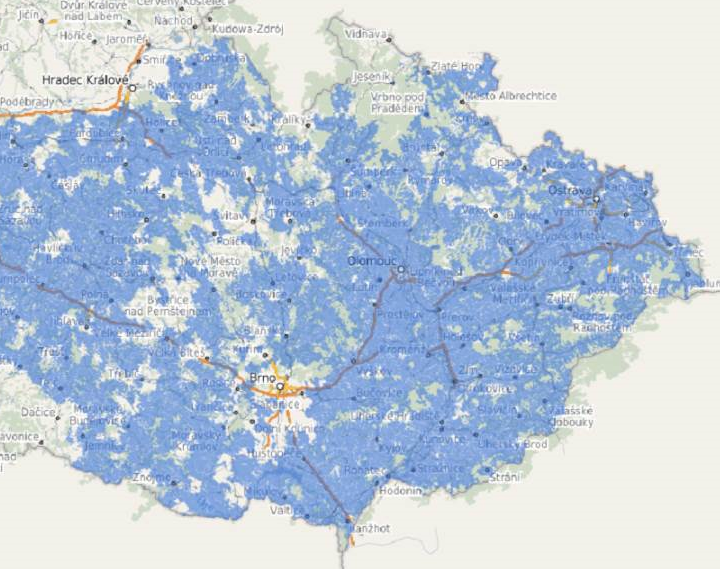 Mapa pokrytí 5G Morava